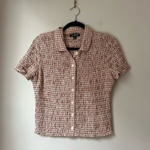J. Crew Gingham Shirred Short Sleeve Top